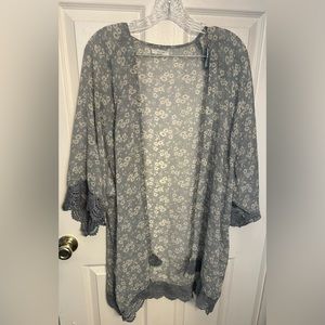 Maurices Blue Floral Crochet Trim Kimono